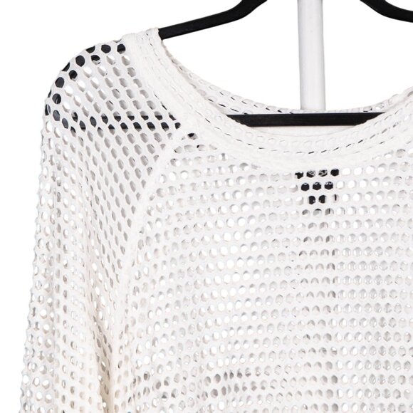Bobeau White Open Knit Top L Womens Loose Fit Sweater Top Raglan Sleeves - Picture 2 of 5